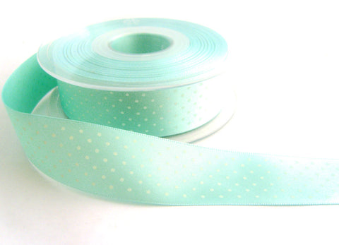 R3312 25mm Aqua Polka Dot Print Satin Ribbon by Berisfords