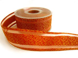 R3323 43mm Rust and Metallic Gold Woven Ribbon with Sheer Stripes