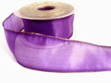 R3326 40mm Purple Translucent Polyester with Metallic Gold Borders. Wire Edge