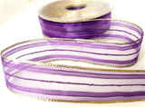 R3329 28mm Purple Sheer Stripe-Metallic Gold Edge Ribbon by Berisfords