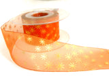 R3333 43mm Pale Rust Sheer Ribbon with a Metallic Gold Star Print