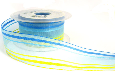 R3344 40mm Blues and Yellows Sheer Striped Ribbon