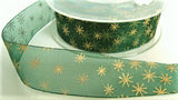 R3347 26mm Hunter Green Ribbon with a Metallic Gold Star Print