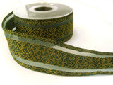 R3362C 40mm Green Ribbon with a Metallic Gold Weave and Sheer Stripes