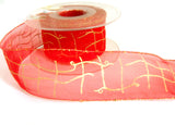 R3371 40mm Red Super Sheer Ribbon, Metallic Gold Print and Borders