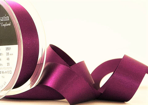 R3187 25mm Plum Double Face Satin Ribbon by Berisfords
