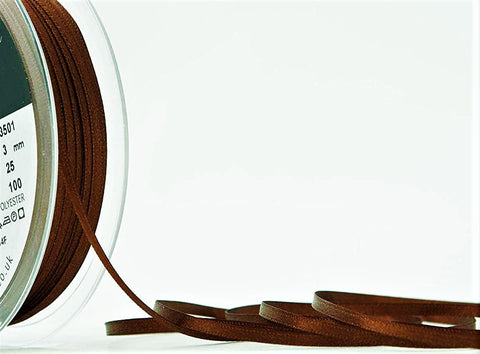 R4041 3mm Dark Brown Double Face Satin Ribbon by Berisfords