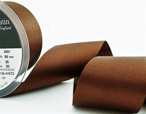 R4100 50mm Dark Brown Double Face Satin Ribbon by Berisfords