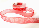 R4289 16mm Red and White Sheer Printed Love Heart Ribbon
