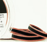 R4301 10mm Pink Metallic-Black Polyester Stripe Ribbon by Berisfords