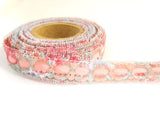 R4409 20mm Eyelet Lace over a Pink Acetate Grosgrain Ribbon
