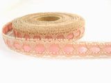 R4411 20mm Beige Eyelet Lace over Dusky Pink Acetate Satin Ribbon