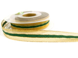 R4530 16mm Gold Metallic Mesh Ribbon with a Solid Green Centre Stripe