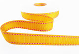 R4705 16mm Yellow Woven Ribbon with Pink Stitch Edges by Berisfords