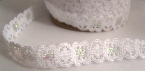 L476 16mm White and Iridescent Metallic Insertion Lace - Ribbonmoon