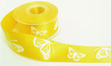 R4800 40mm Yellow Satin-White Embossed Butterfly Ribbon, Berisfords