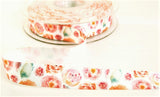 R5008 15mm White-Mixed Colour Flower Print Satin Ribbon by Berisfords