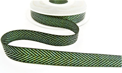 R5016 15mm Black-Iridescent Metallic Herringbone Ribbon by Berisfords