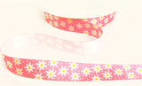 R5020 15mm Pink-White-Yellow Daisy Print Satin Ribbon by Berisfords