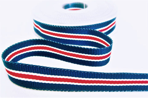 R5104 17mm Blue-Red-White Striped Grosgrain Ribbon by Berisfords