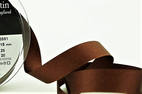 R5267 15mm Dark Brown Double Face Satin Ribbon by Berisfords