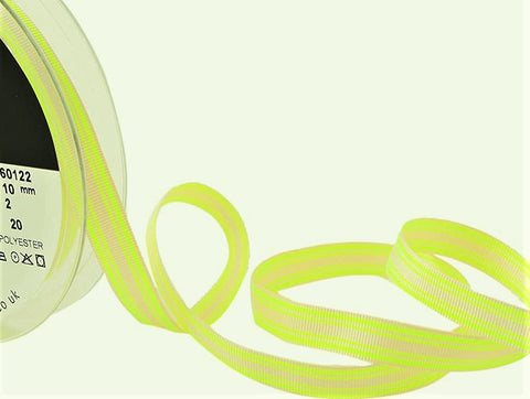 R5305 10mm Cream-Flo Yellow Neon Stripe Grosgrain Ribbon by Berisfords