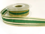 R5524 26mm Green Polyester and Metallic Gold Mesh Striped Ribbon