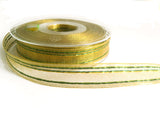 R5537 17mm Metallic Gold Sheer Ribbon with Greens and Honey Stripes