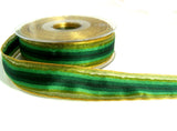 R5542 25mm Greens and Gold Metallic Edge Sheer and Satin Stripe Ribbon