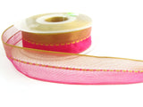 R5587 25mm Shocking Pink and Gold Shot Sheer Ribbon with Gimp Stitch