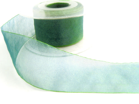 R1604 40mm Emerald-Royal Shot Sheer Ribbon. Flamenco by Berisfords