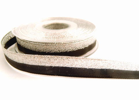 R5656 15mm Black and Silver Metallic Lurex and Mesh Ribbon