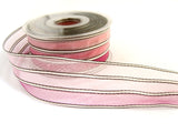 R5726 42mm Pinks, White and Black Striped Sheer Ribbon by Berisfords
