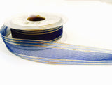 R5746 25mm Dark Royal Blue Sheer Ribbon with Metallic Gold Stripes
