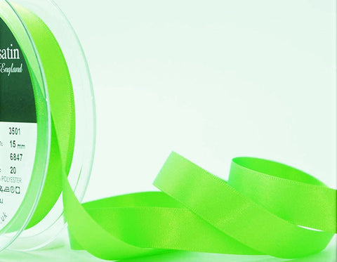 R5781 15mm Fluorescent Green Double Face Satin Ribbon by Berisfords