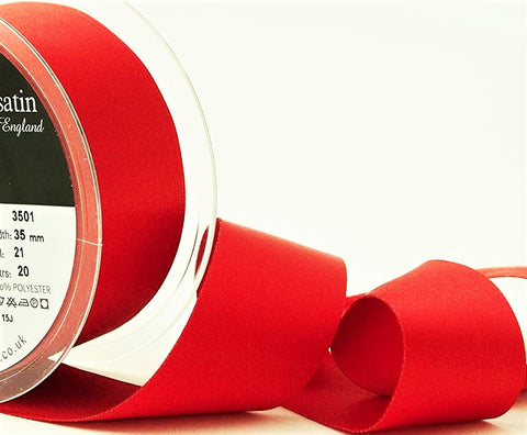 R5995 35mm Poppy Red Double Face Satin Ribbon by Berisfords