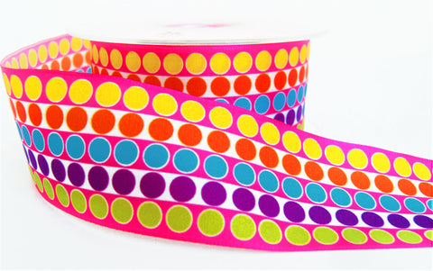 R6024 40mm Multi Colour-Spotty Striped Taffeta Ribbon by Berisfords