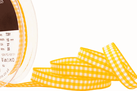 R6058 10mm Gold Yellow Polyester Gingham Ribbon by Berisfords