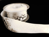 R6071 37mm White Satin Ribbon with a Metallic Silver Snowflake Print