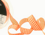 R6096 15mm Orange Delight-White Polyester Gingham Ribbon by Berisfords