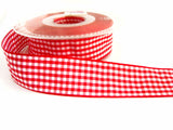 R0293 25mm Red and White Polyester Gingham Ribbon by Berisfords