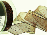 R6125 26mm Dark Brown Super Sheer Random Metallic Glitter Ribbon