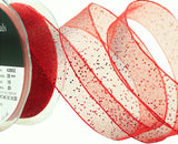 R6119 26mm Red Super Sheer Random Metallic Glitter Ribbon, Berisfords