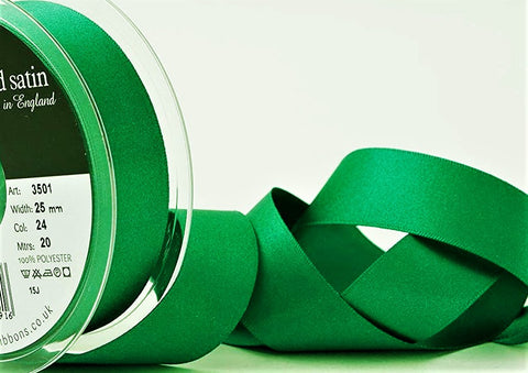 R6295 25mm Bottle Green Double Face Satin Ribbon by Berisfords