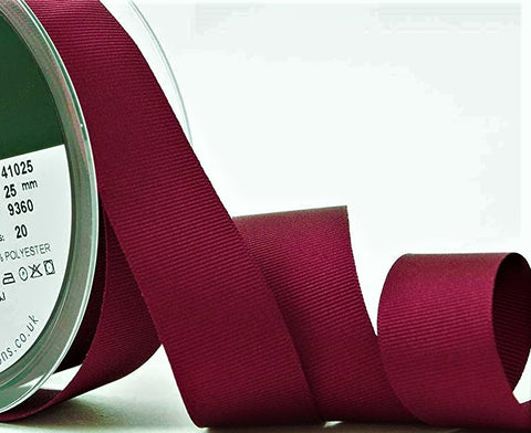 R6438 25mm Wine Polyester Grosgrain Ribbon by Berisfords