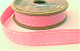 R6596C 15mm Pink Grosgrain Ribbon with Ivory Stiched Edges, Berisfords