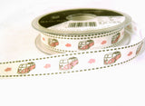 R6599 15mm Natural, Pink and Grey VW Camper Van Printed Ribbon