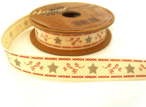 R6603 15mm Star and Sprigs Design Christmas Ribbon