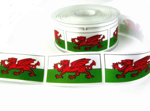 R6609 35mm Wales, Welsh National Flag Printed Satin Ribbon