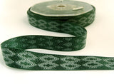 R6739 15mm Forest Green and White Reversible Woven Jacquard Ribbon